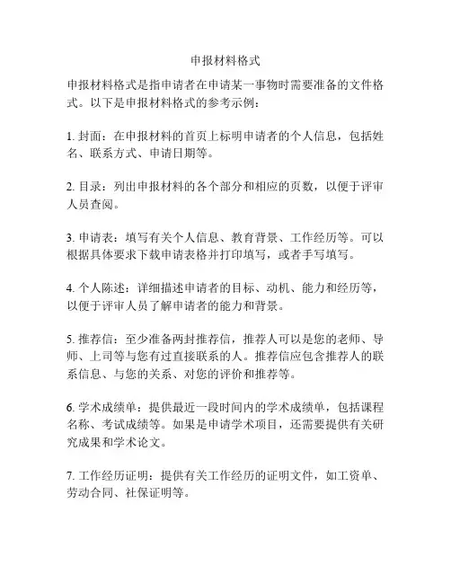 申报材料格式
