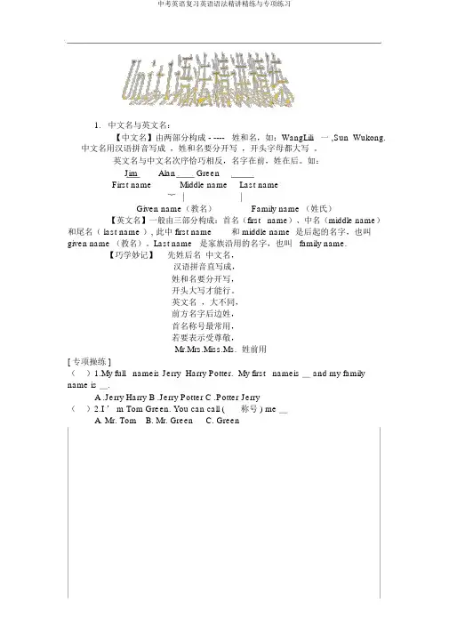 中考英语复习英语语法精讲精练与专项练习