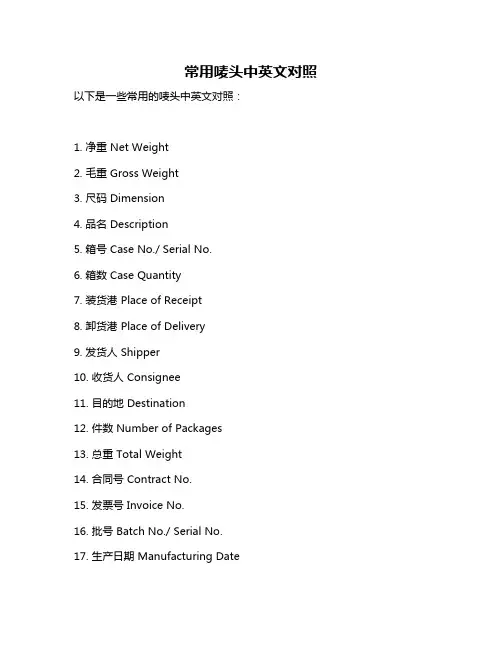 常用唛头中英文对照