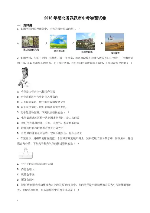 精品解析：湖北省武汉市2018年中考物理试题(原卷版)