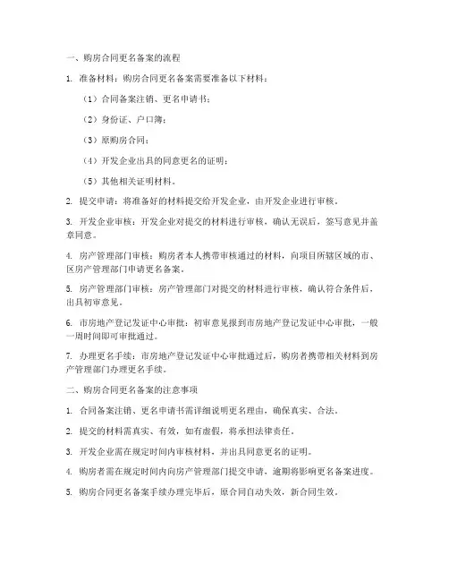 购房合同更名备案