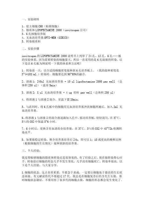 贴壁细胞的脂质体转染