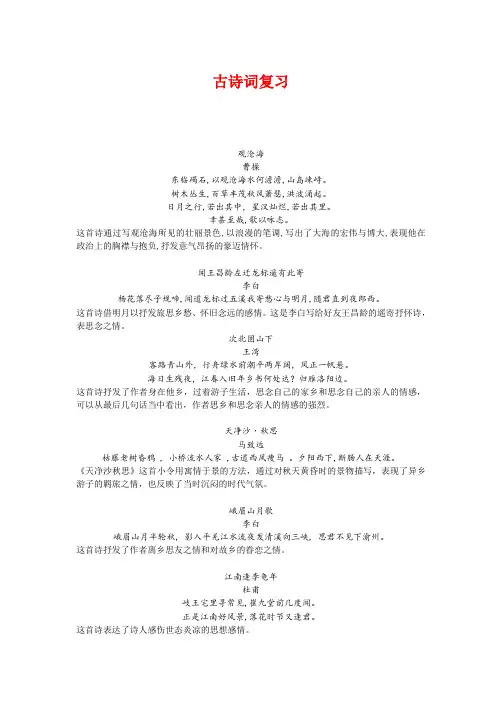 2019年人教版语文中考古诗总复习