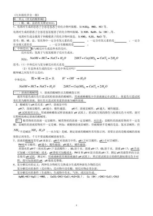 鲁教版化学知识点(九年级)
