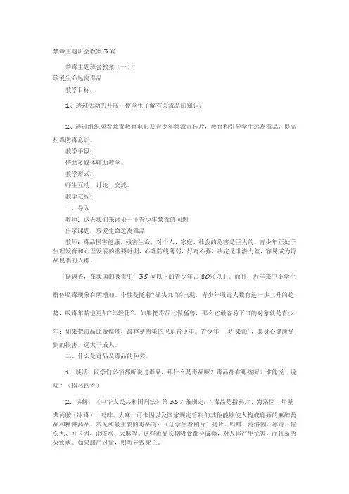 禁毒主题班会教案3篇