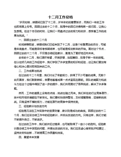 十二月工作总结开头优美句子