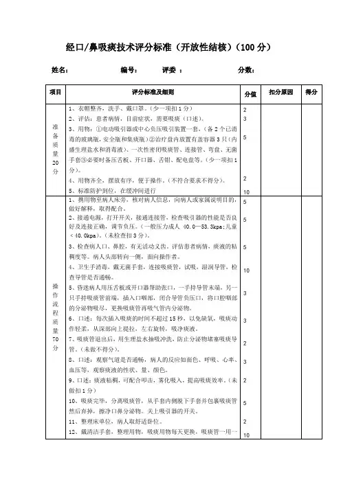 经口鼻吸痰技术评分标准