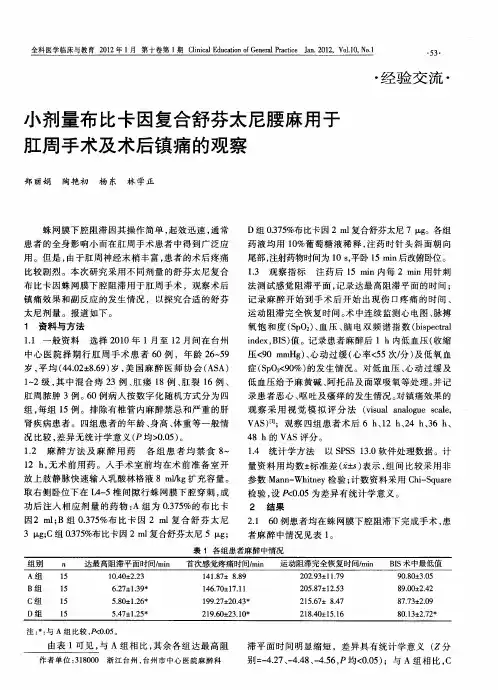 小剂量布比卡因复合舒芬太尼腰麻用于肛周手术及术后镇痛的观察