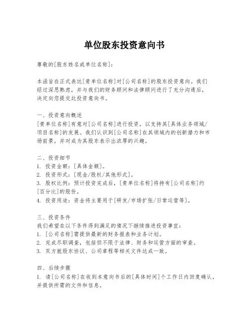 单位股东投资意向书