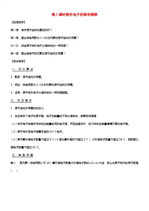 2021-2021学年高中化学 1.1.1核外电子的排布规律 学案 苏教版必修2(1)