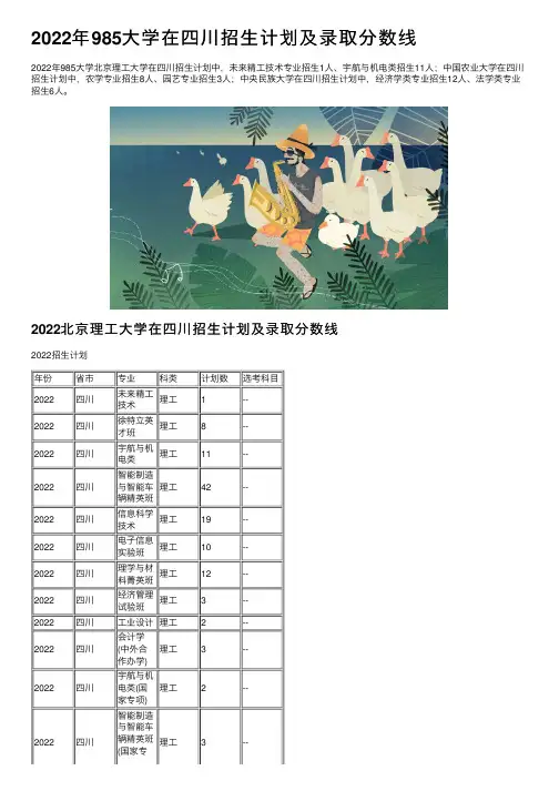 2022年985大学在四川招生计划及录取分数线
