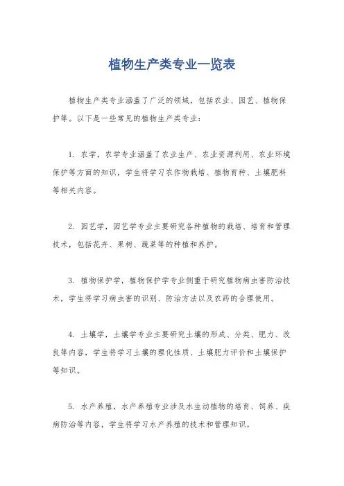 植物生产类专业一览表