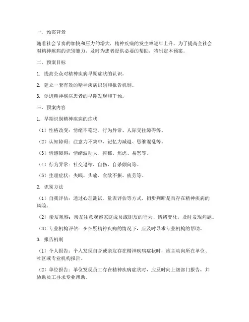 精神疾病识别预案模板