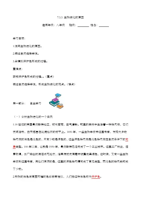 7.3.3 生物进化的原因(导学案) 八年级下册生物同步备课系列(人教版)(解析版)