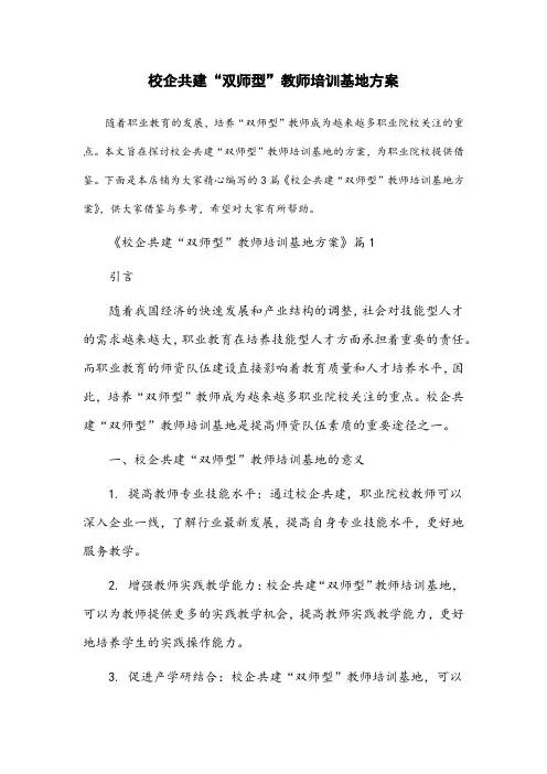 校企共建“双师型”教师培训基地方案