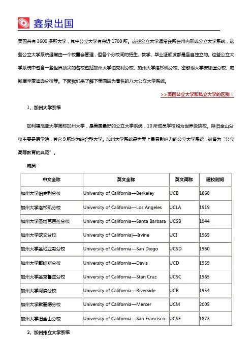 美国公立大学有哪些系统？