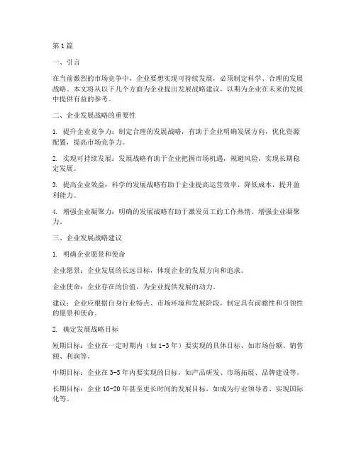 企业发展战略建议(2篇)