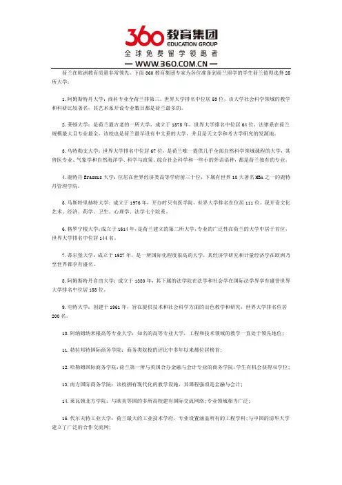 荷兰知名大学有哪些
