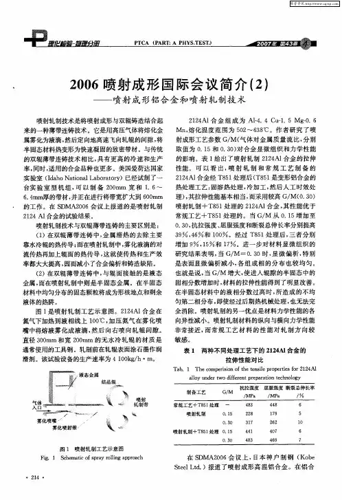 2006喷射成形国际会议简介(2)——喷射成形铝合金和喷射轧制技术