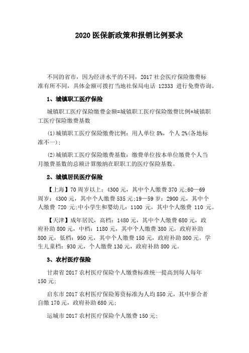 2020医保新政策和报销比例要求
