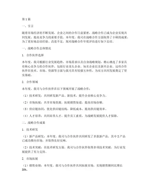 战略合作年度评估总结(3篇)