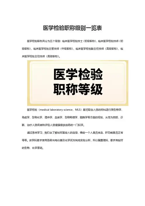 (优质)医学检验职称级别一览表