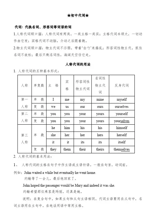 中考英语语法一轮复习——代词
