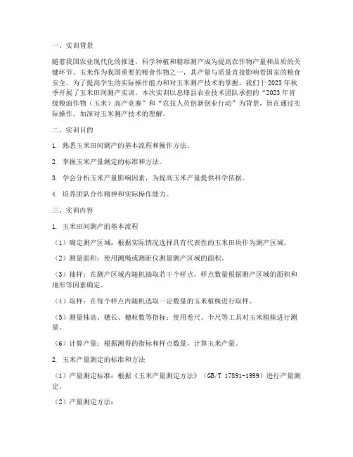 玉米田间测产实训报告