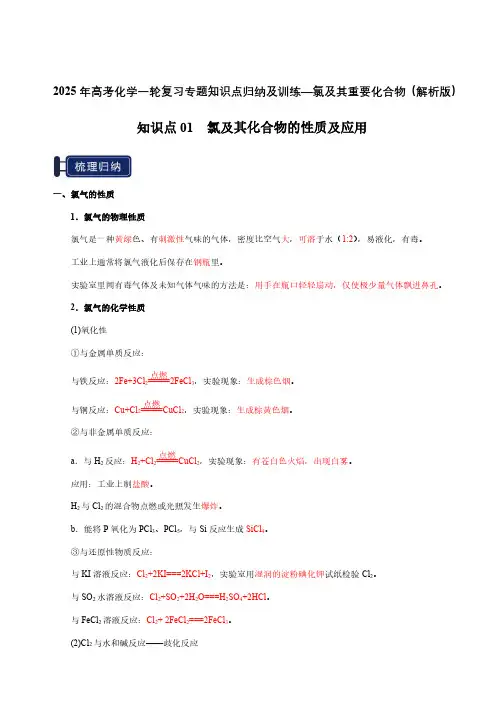 2025年高考化学一轮复习专题知识点归纳及训练—氯及其重要化合物(解析版)