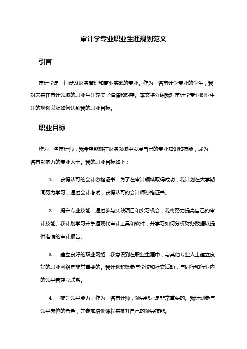 审计学专业职业生涯规划范文