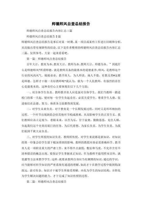 师德师风自查总结报告