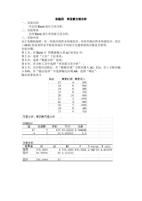 实验四  单因素方差分析