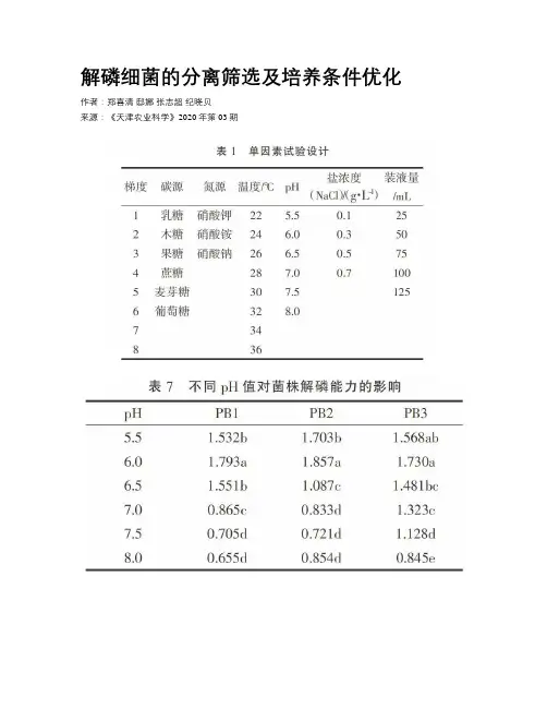 解磷细菌的分离筛选及培养条件优化