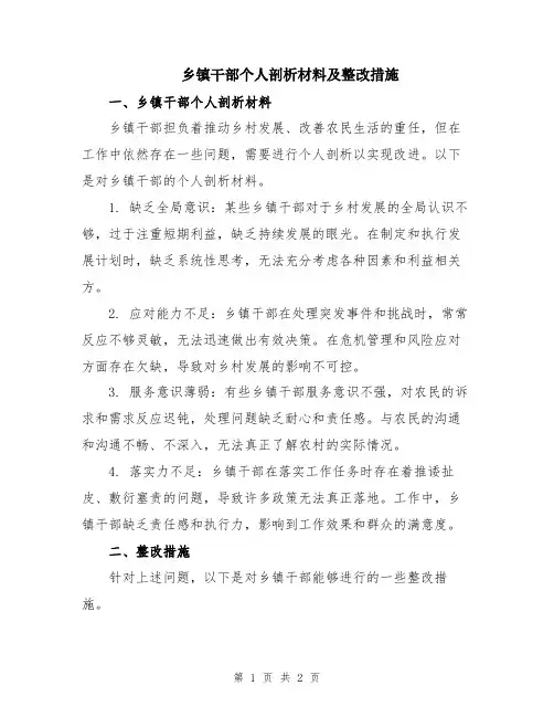 乡镇干部个人剖析材料及整改措施