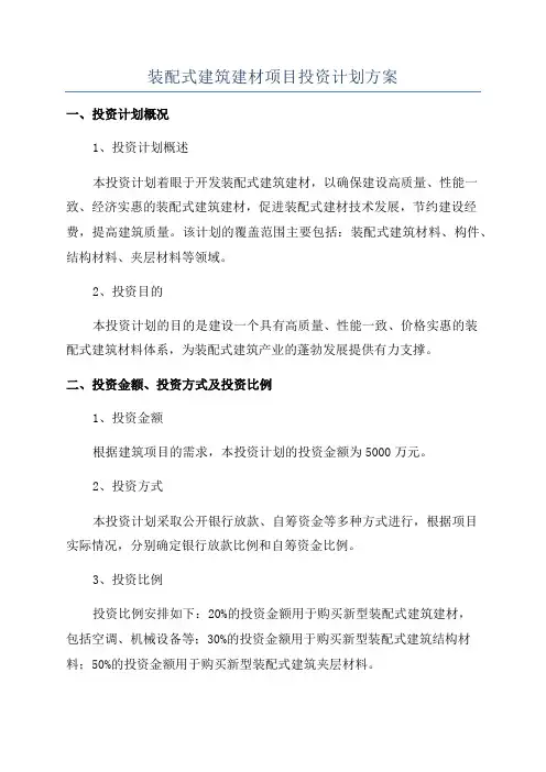 装配式建筑建材项目投资计划方案
