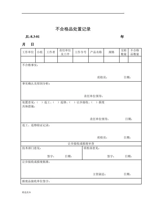 不合格品处置记录