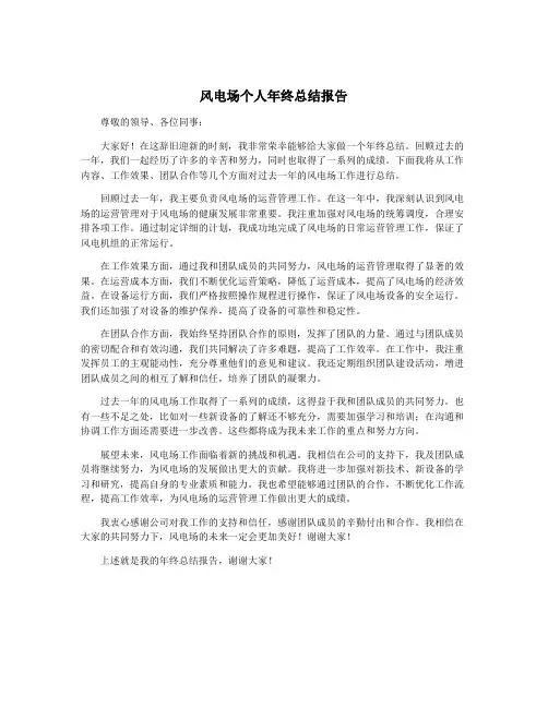 风电场个人年终总结报告