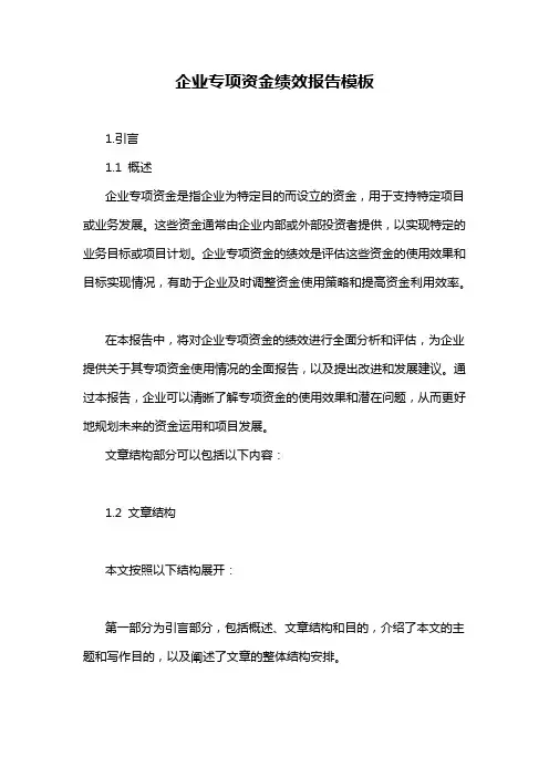 企业专项资金绩效报告模板