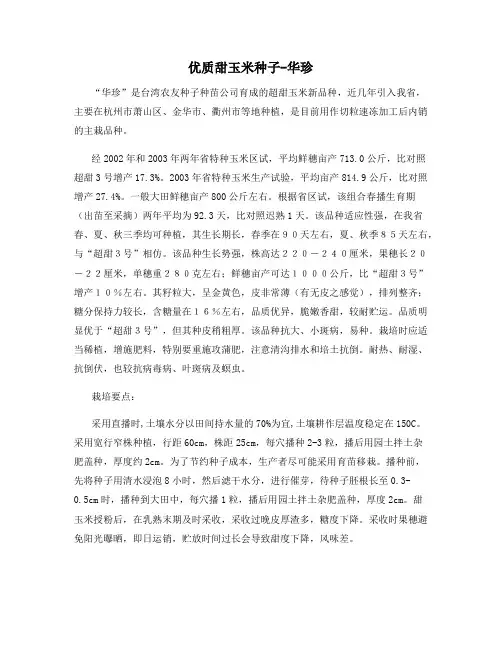 优质甜玉米种子-华珍
