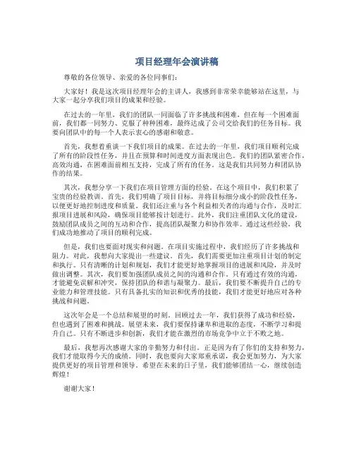 项目经理年会演讲稿