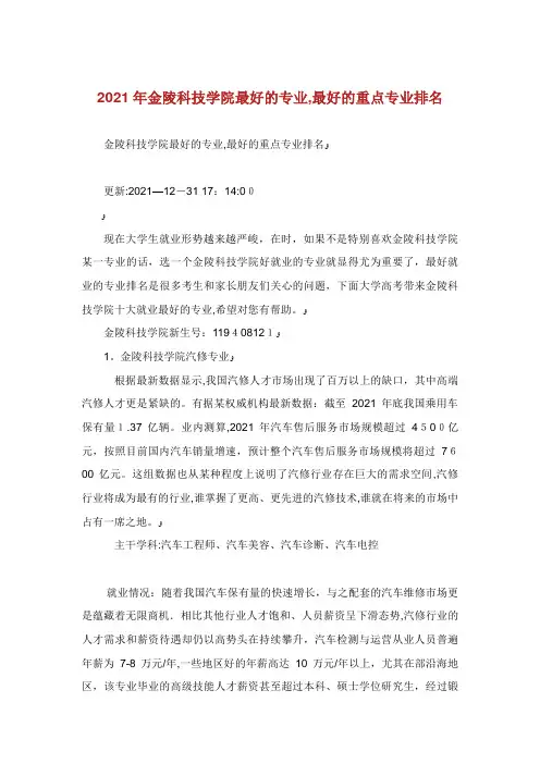 金陵科技学院最好的专业,最好的重点专业排名