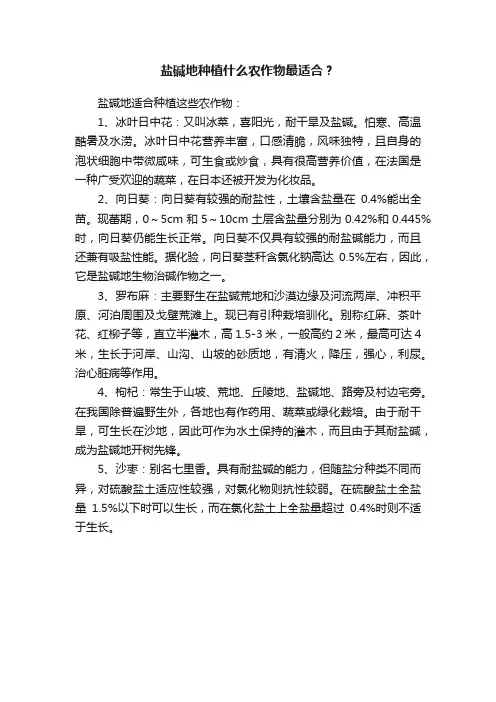 盐碱地种植什么农作物最适合？