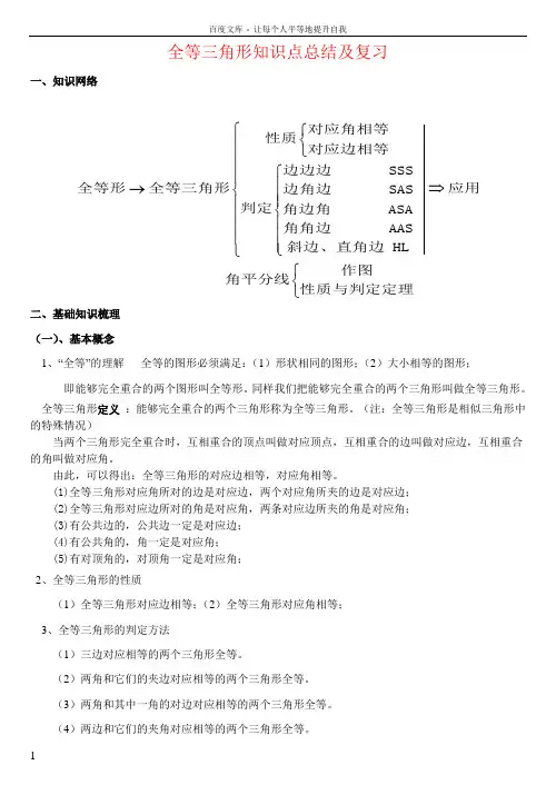 初中数学全等三角形知识点总结及复习