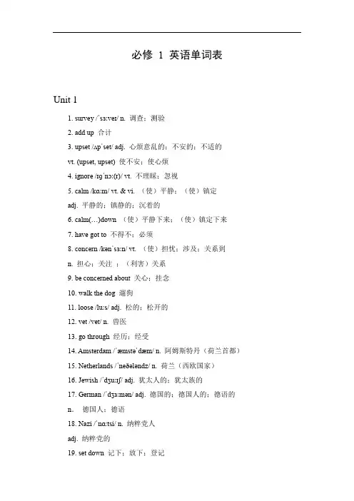 高一必修1英语单词表