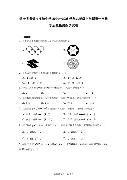 辽宁省盘锦市实验中学2024—2025学年九年级上学期第一次教学质量检测数学试卷