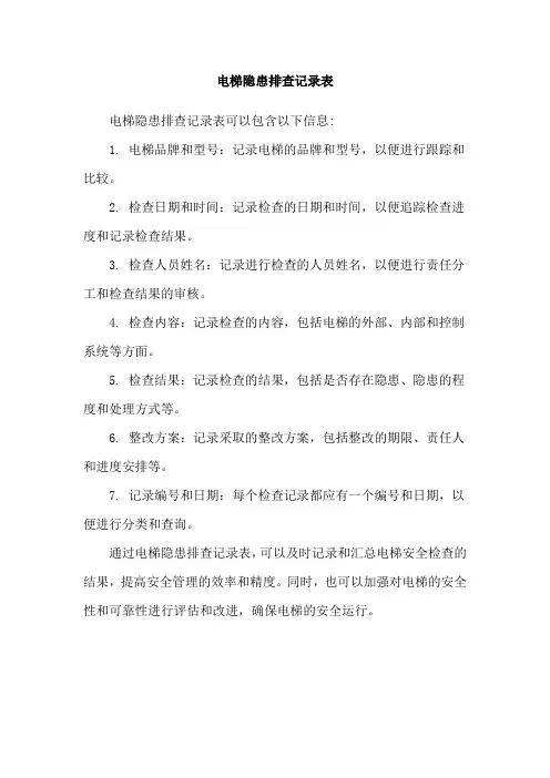 电梯隐患排查记录表