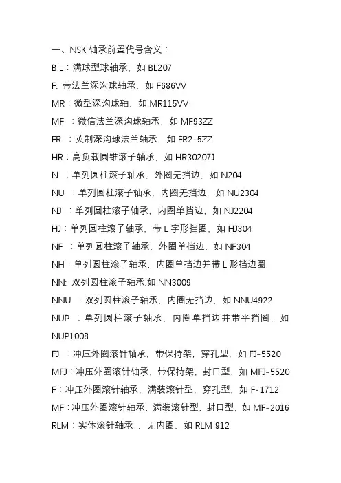 NSK轴承标号含义