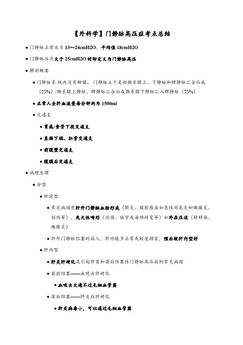 【外科学】门静脉高压症考点总结