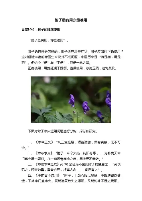 附子最有用亦最难用