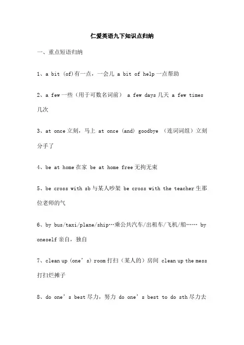 仁爱英语九下知识点归纳